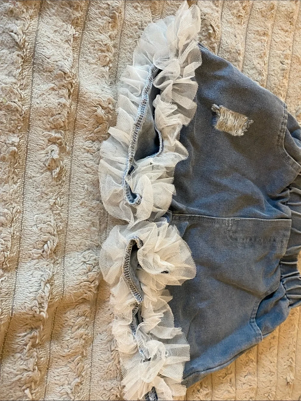 NWOT, Girls Blue Denim Ruffle Hem Shorts